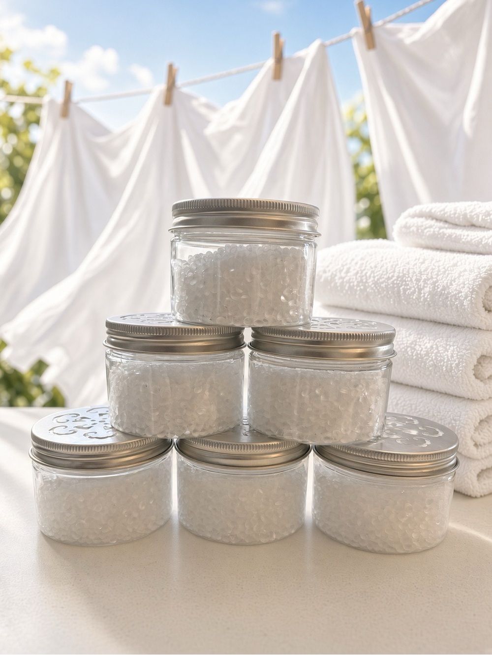 (6) Fresh Linen Odor Eliminator Aroma Bead Jar | Litter Trash Closet Bath
